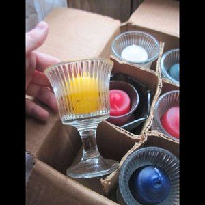 6 Tiara Indiana Glass Footed Votive Crystal Candle Holder Facets Panels Lead Cup